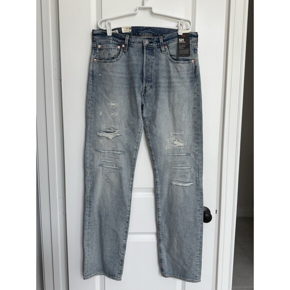 Levi's 501 Original Fit Men's Ripped Jeans Blue Button Fly 34X34‎ Straight NWT - Picture 1 of 10
